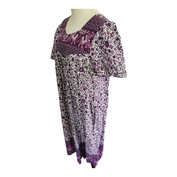 Daffodil 100% Cotton Boho Floral Lounge Dress Purple Size Medium - Picture 7 of 9